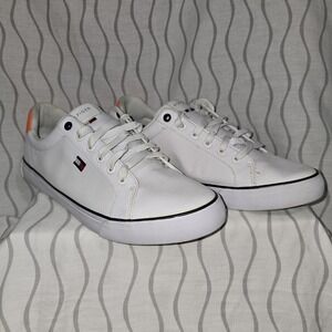 Tommy Hilfiger Rare Randal Lace Up Shoes White And Orange Heel Sneakers Men's 12
